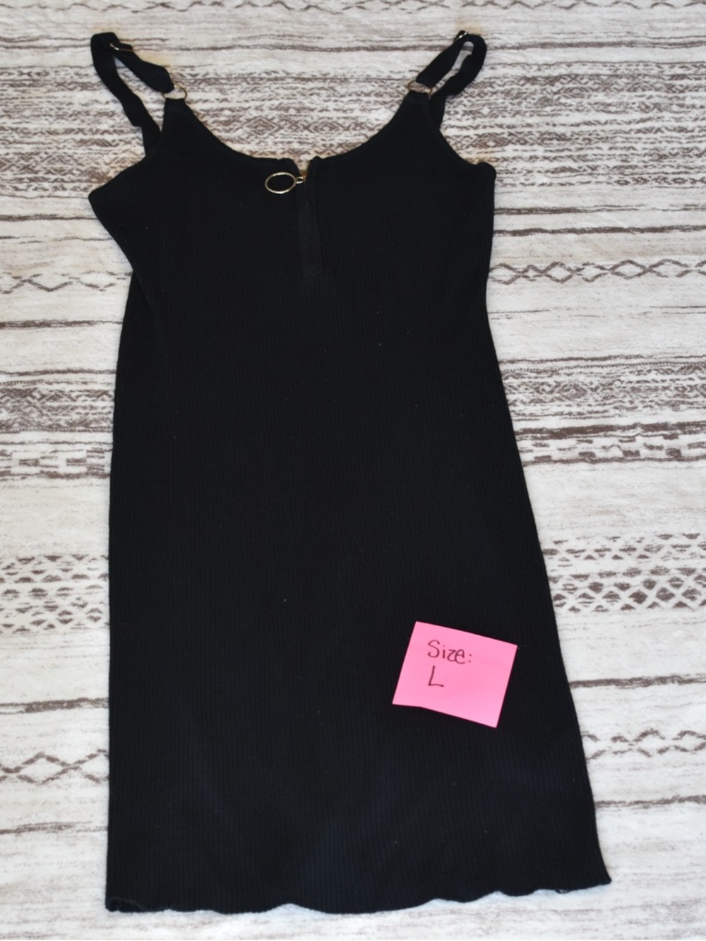 Almost Famous Black Ribbed Mini Dress with Gold Ring Straps